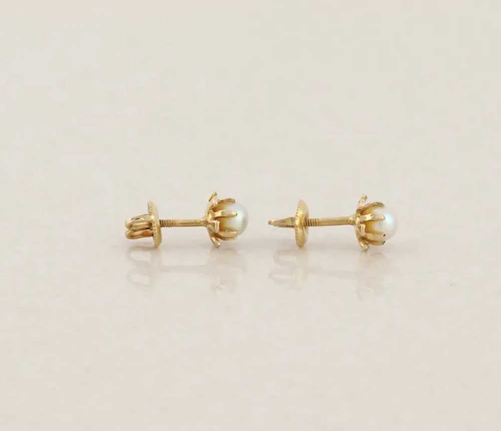 10k Yellow Gold Small Freshwater Pearl Flower Ear… - image 9