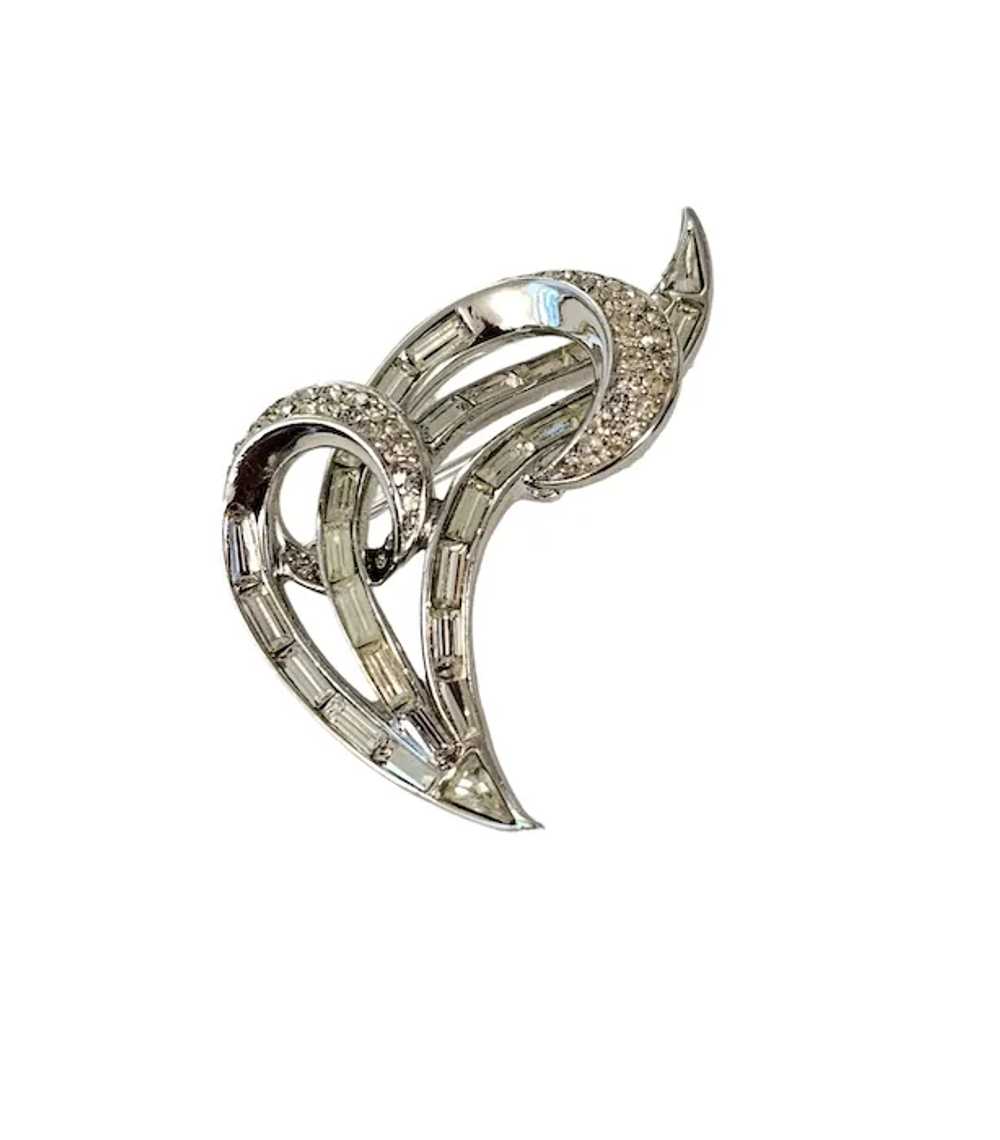 Trifari Rhodium Plated Rhinestone Swirl Sparkling… - image 3