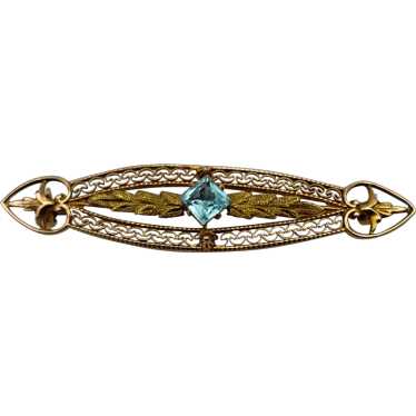 Light blue square stone filigree leaves 10k solid… - image 1