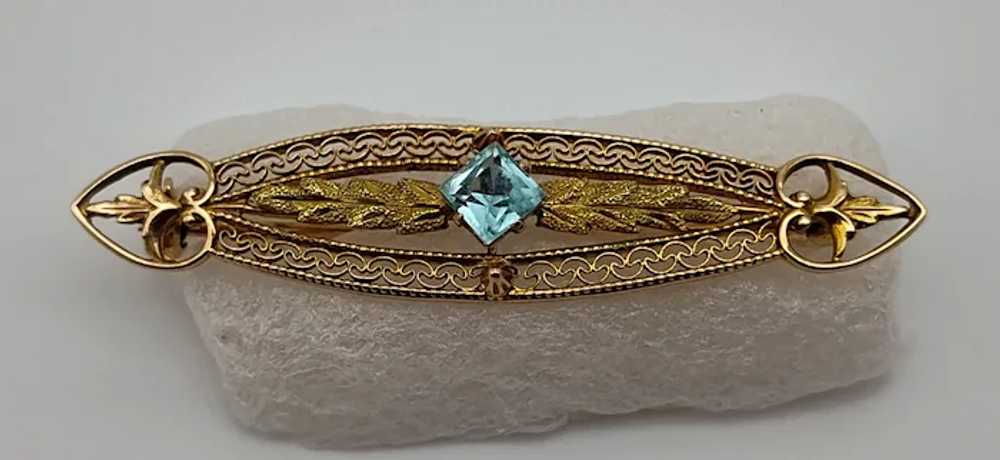 Light blue square stone filigree leaves 10k solid… - image 3