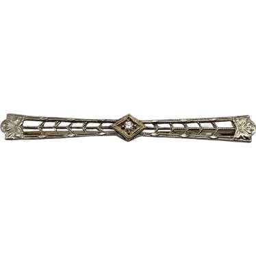 Clear stone filigree 10k solid white gold bar lape