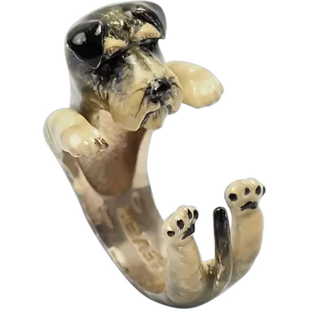 Schnauzer Dog enamel sterling silver fun open ban… - image 1