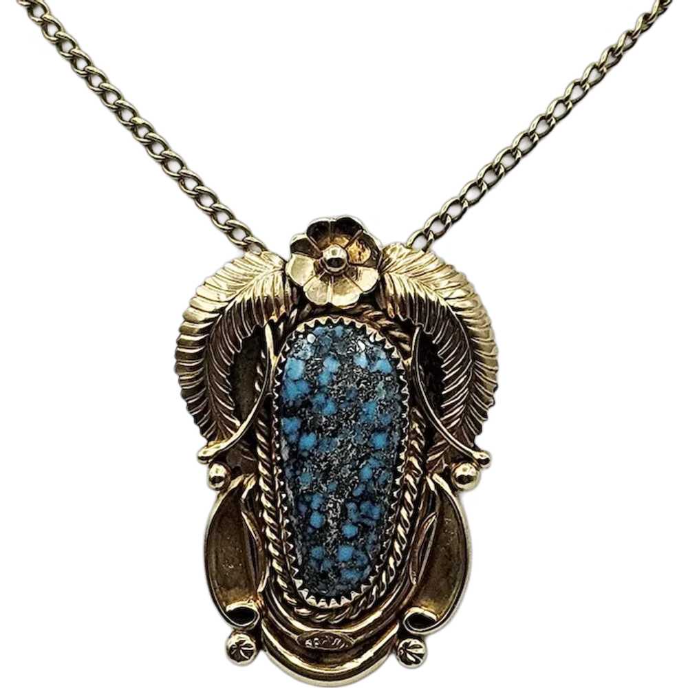 Stunning 14K & Morenci Turquoise Pendant - Signed - image 1