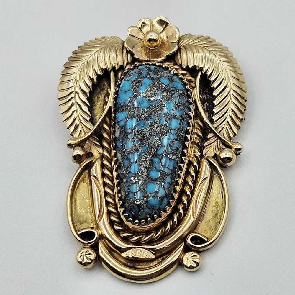 Stunning 14K & Morenci Turquoise Pendant - Signed - image 2