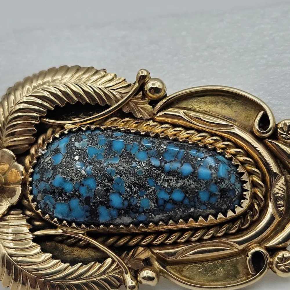 Stunning 14K & Morenci Turquoise Pendant - Signed - image 3