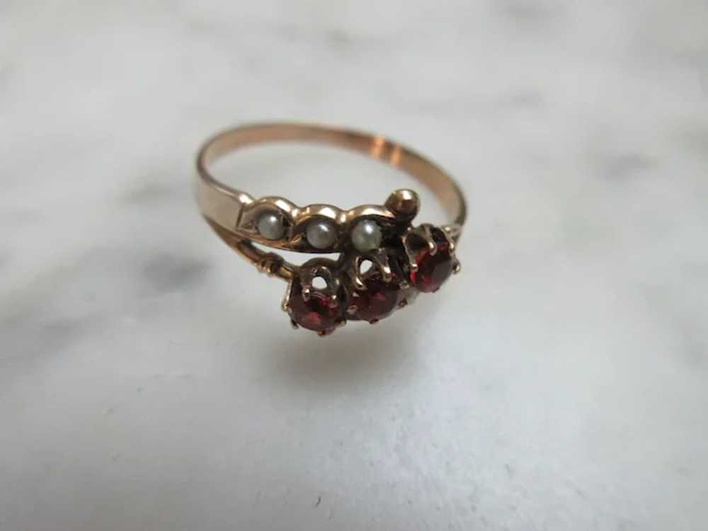 Antique 10K Garnet Seed Pearl Ring - image 5