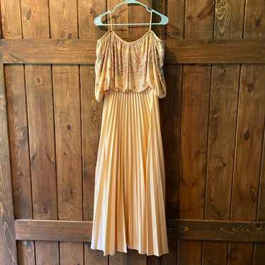 Vintage 1970s Cold Shoulder Pleated Maxi Dress - image 1