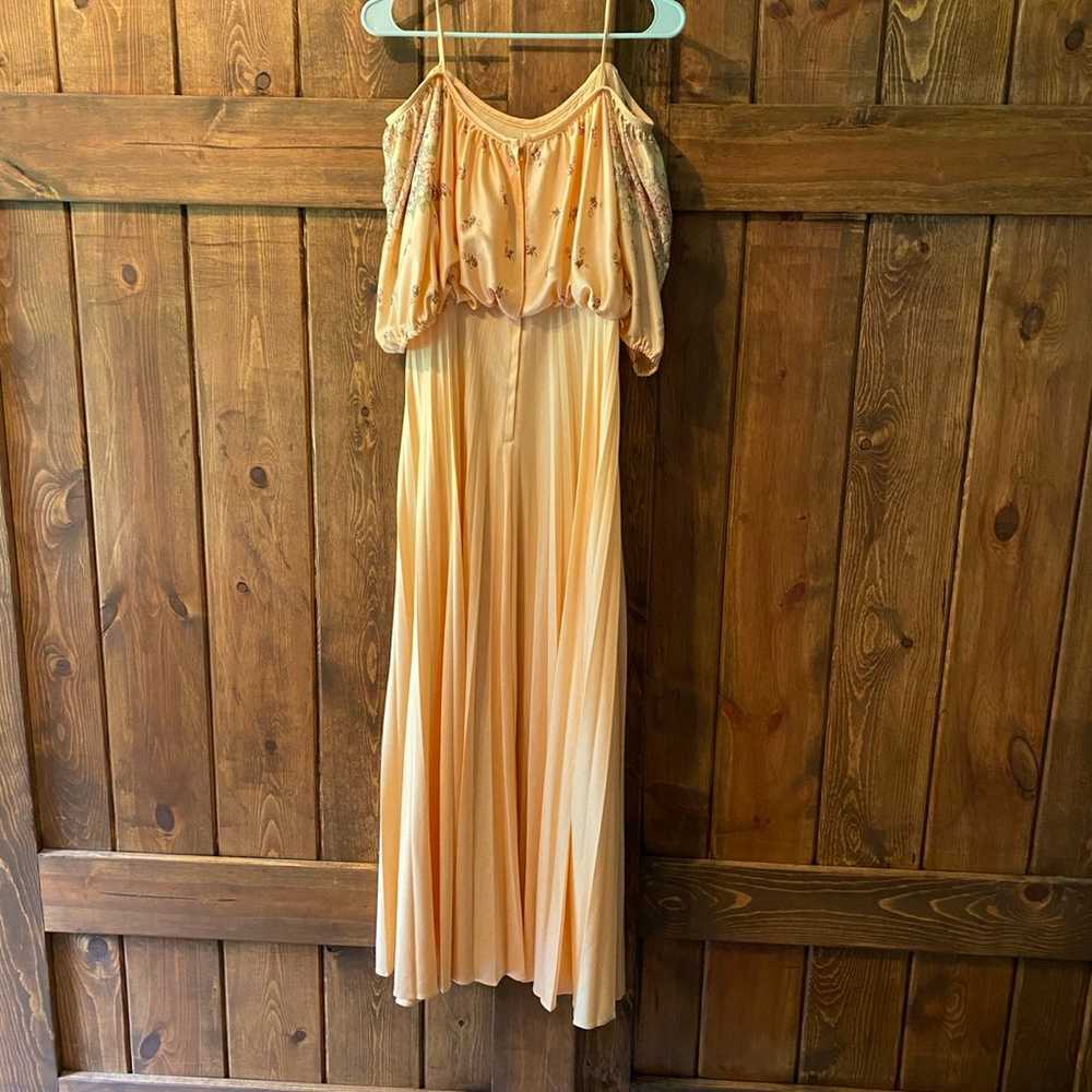 Vintage 1970s Cold Shoulder Pleated Maxi Dress - image 2