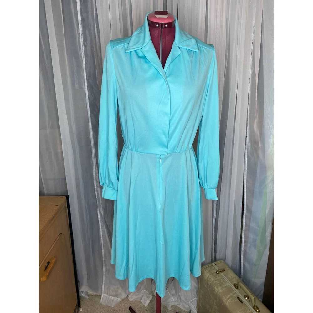 shirtwaist dress Vintage blue knit 1980s - image 1