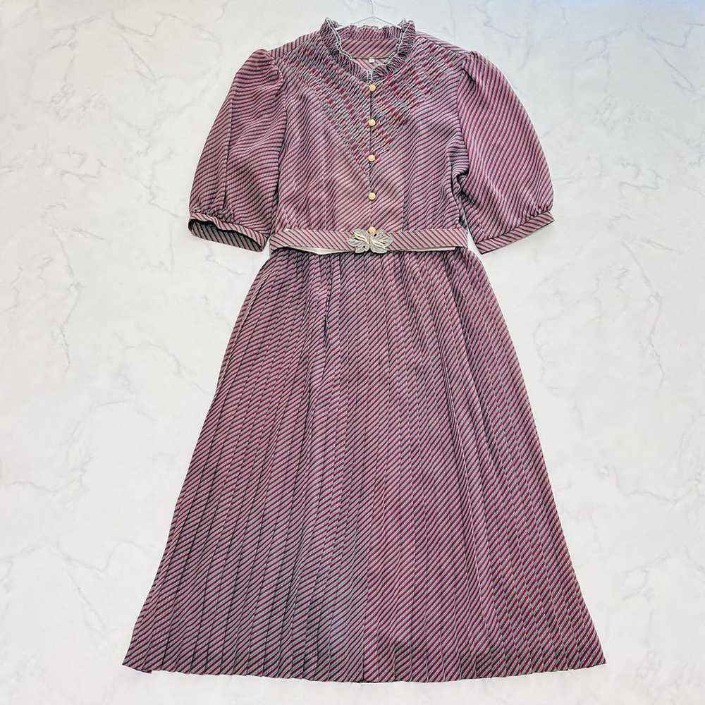 【Showa Retro】Vintage Frill Pleated One-Piece Dres… - image 1