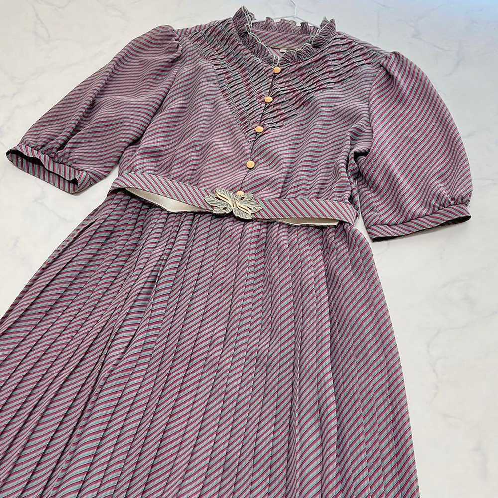 【Showa Retro】Vintage Frill Pleated One-Piece Dres… - image 2