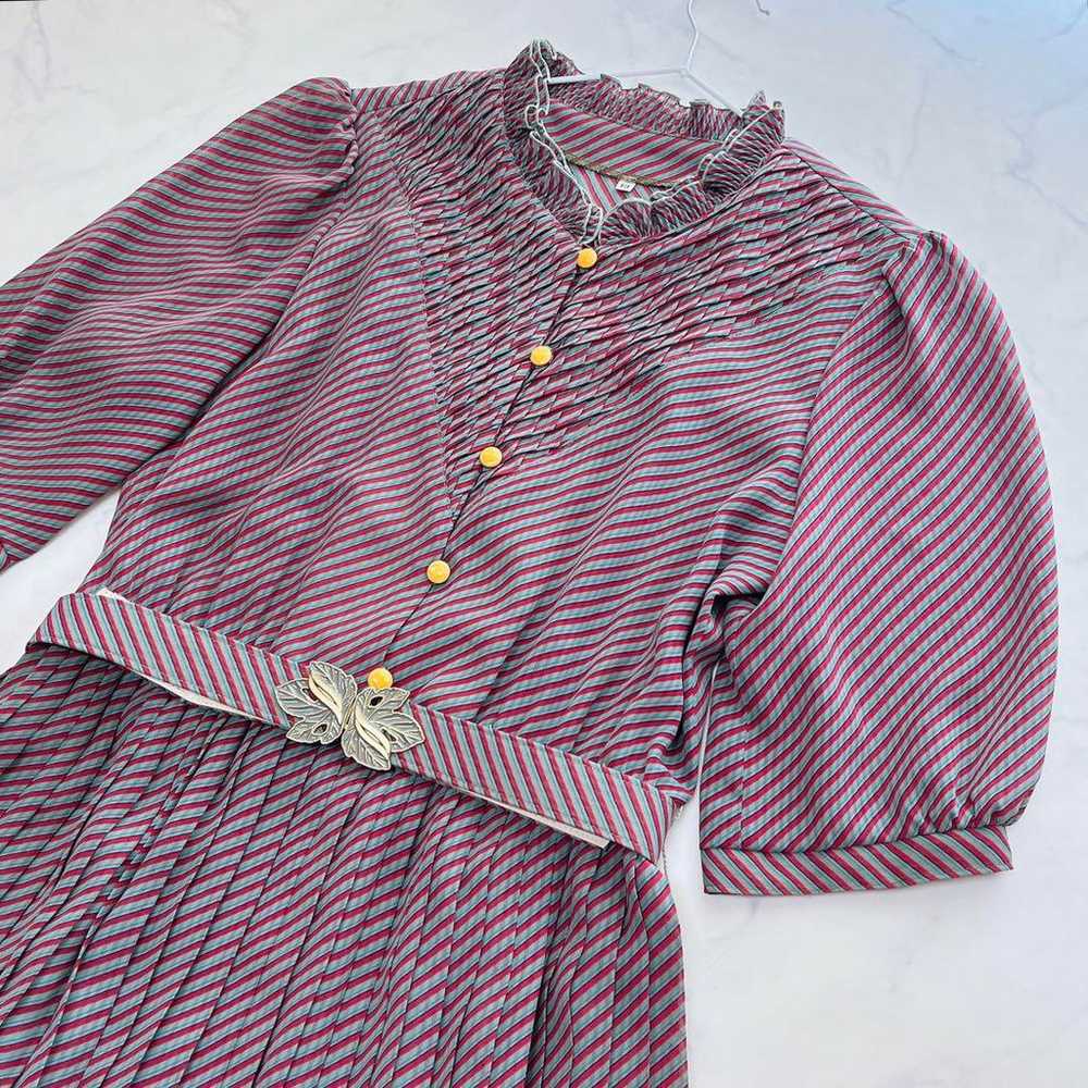 【Showa Retro】Vintage Frill Pleated One-Piece Dres… - image 3