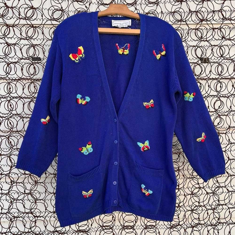 Vintage Adrienne Vittadini blue knit cardigan swe… - image 1