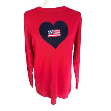 The Quacker Factory Sweater Medium Red Blue Heart… - image 1