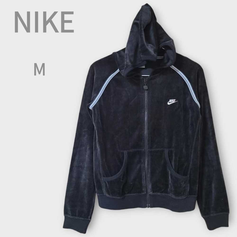 Nike Velour Zip-up Hoodie Track Jacket Black M Tr… - image 1