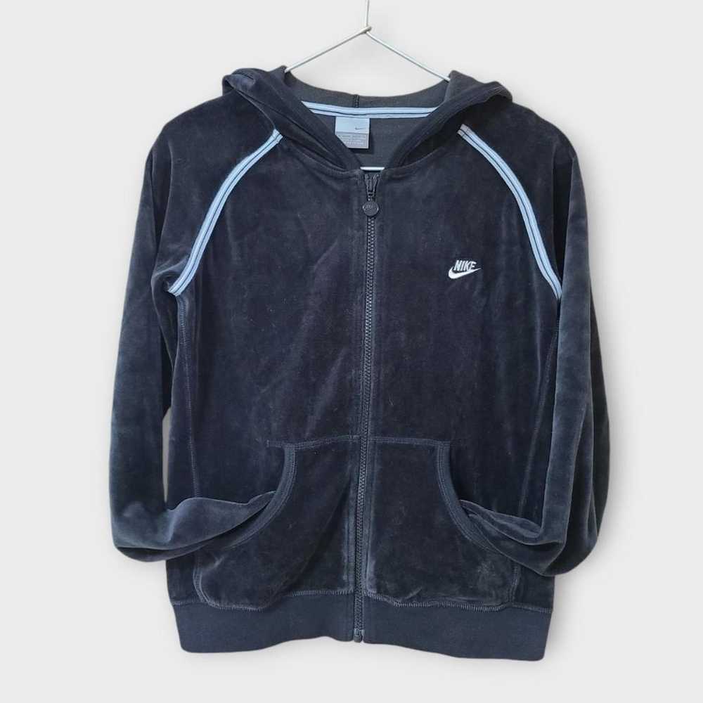 Nike Velour Zip-up Hoodie Track Jacket Black M Tr… - image 3