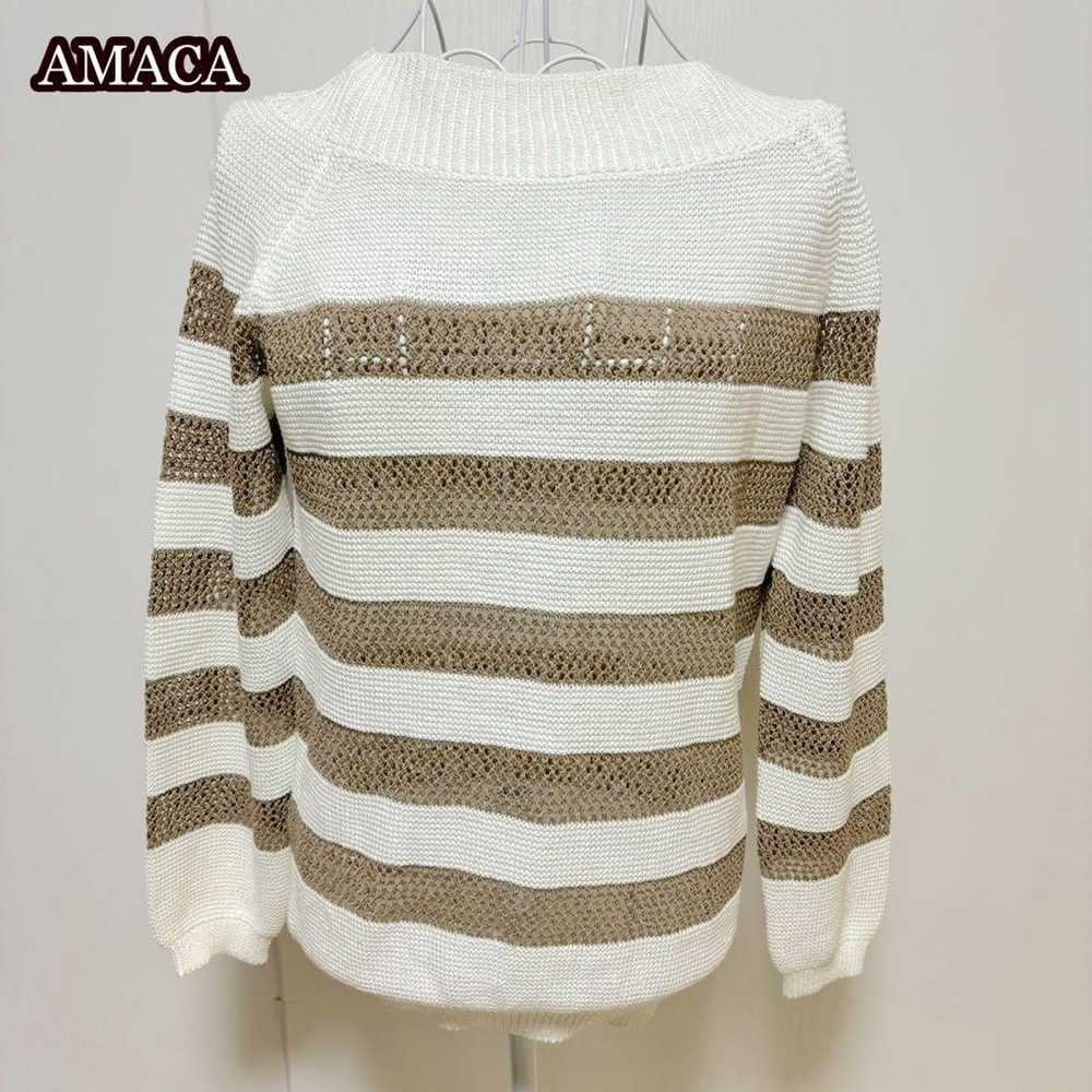 e1845【AMACA】Mesh Knit (38) Rayon Cotton Border Pa… - image 1