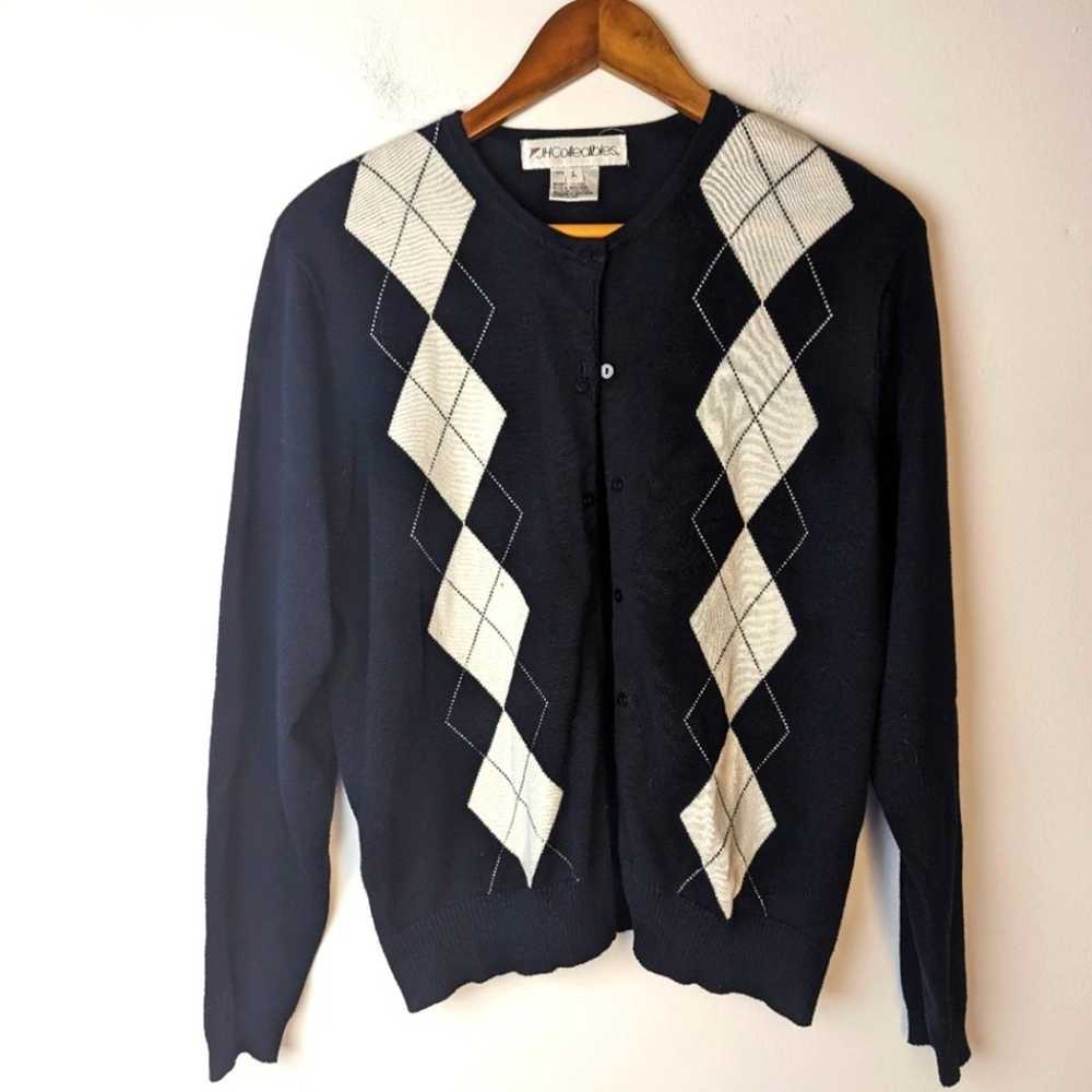 Vintage JH Collectibles Argyle Cardigan Sweater /… - image 1