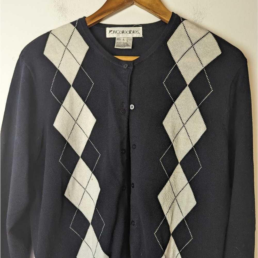 Vintage JH Collectibles Argyle Cardigan Sweater /… - image 2