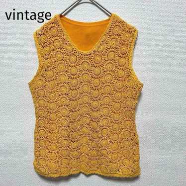 Vintage retro total lace summer knit sleeveless v… - image 1