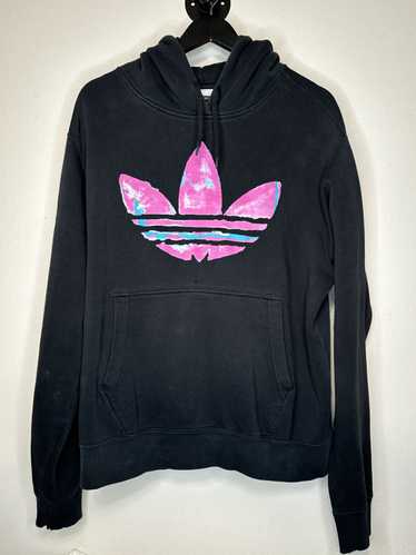 Adidas Adidas Hoodie Mens L Black Pink Logo Print 