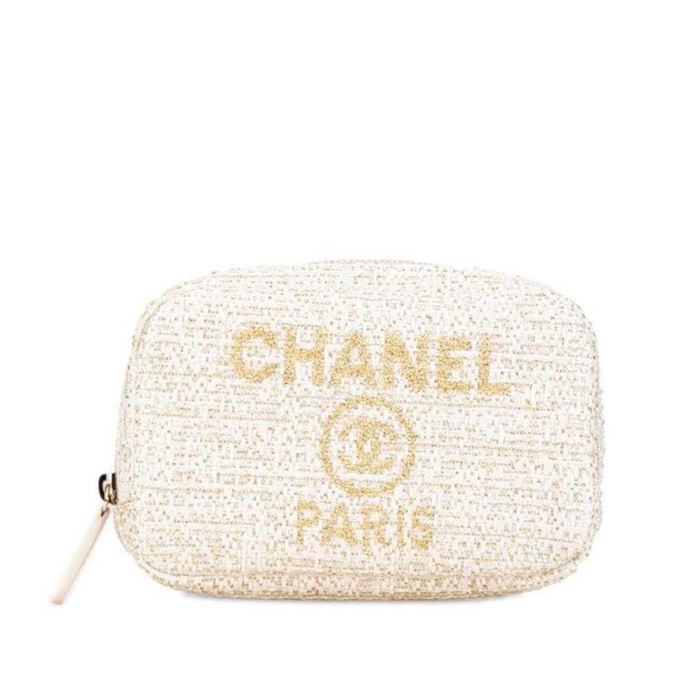 Chanel CHANEL Deauville Pouch White Gold Tweed Wo… - image 1