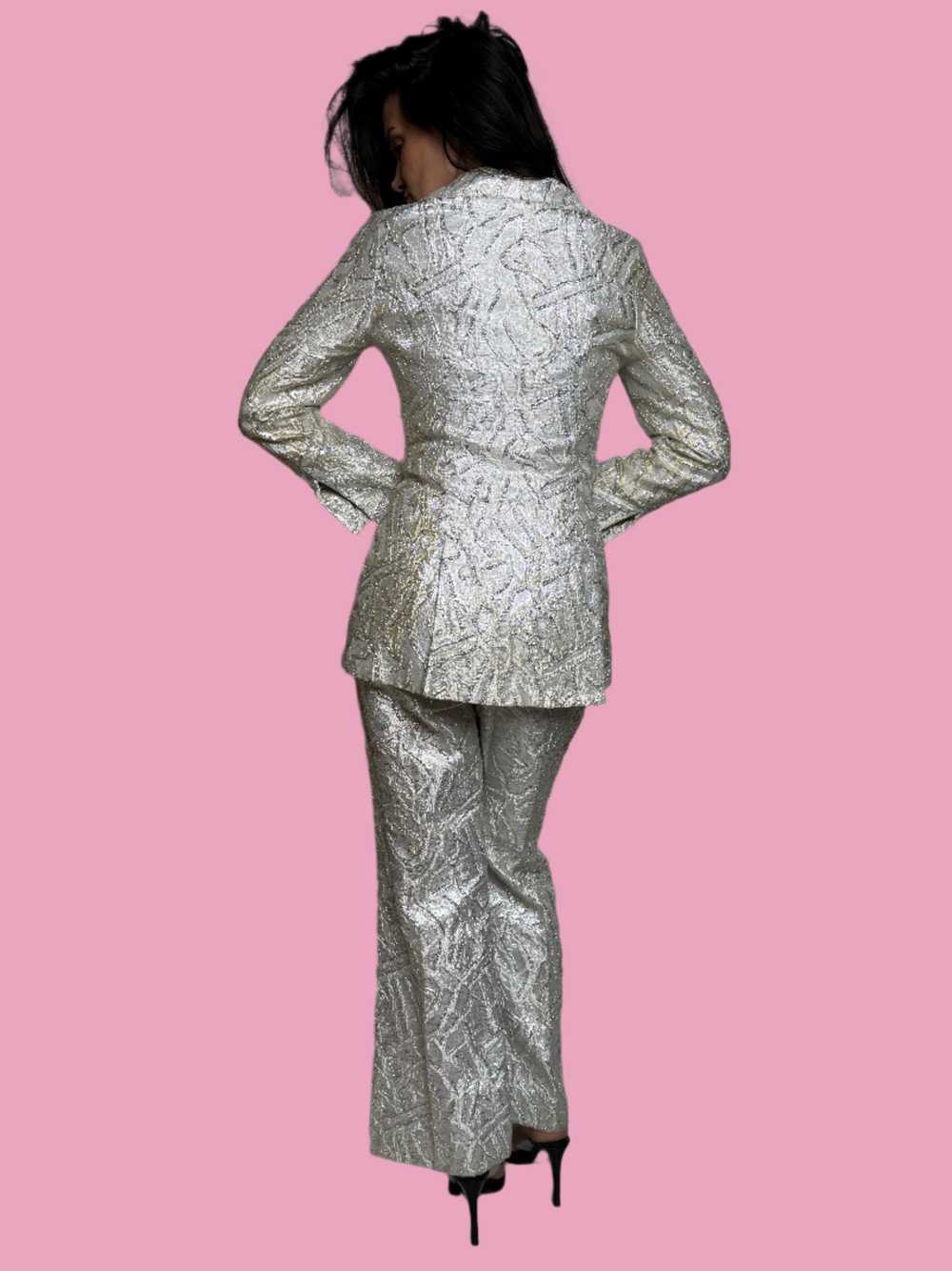 Disco Silver Metallic Pant Suit 1970s - image 3