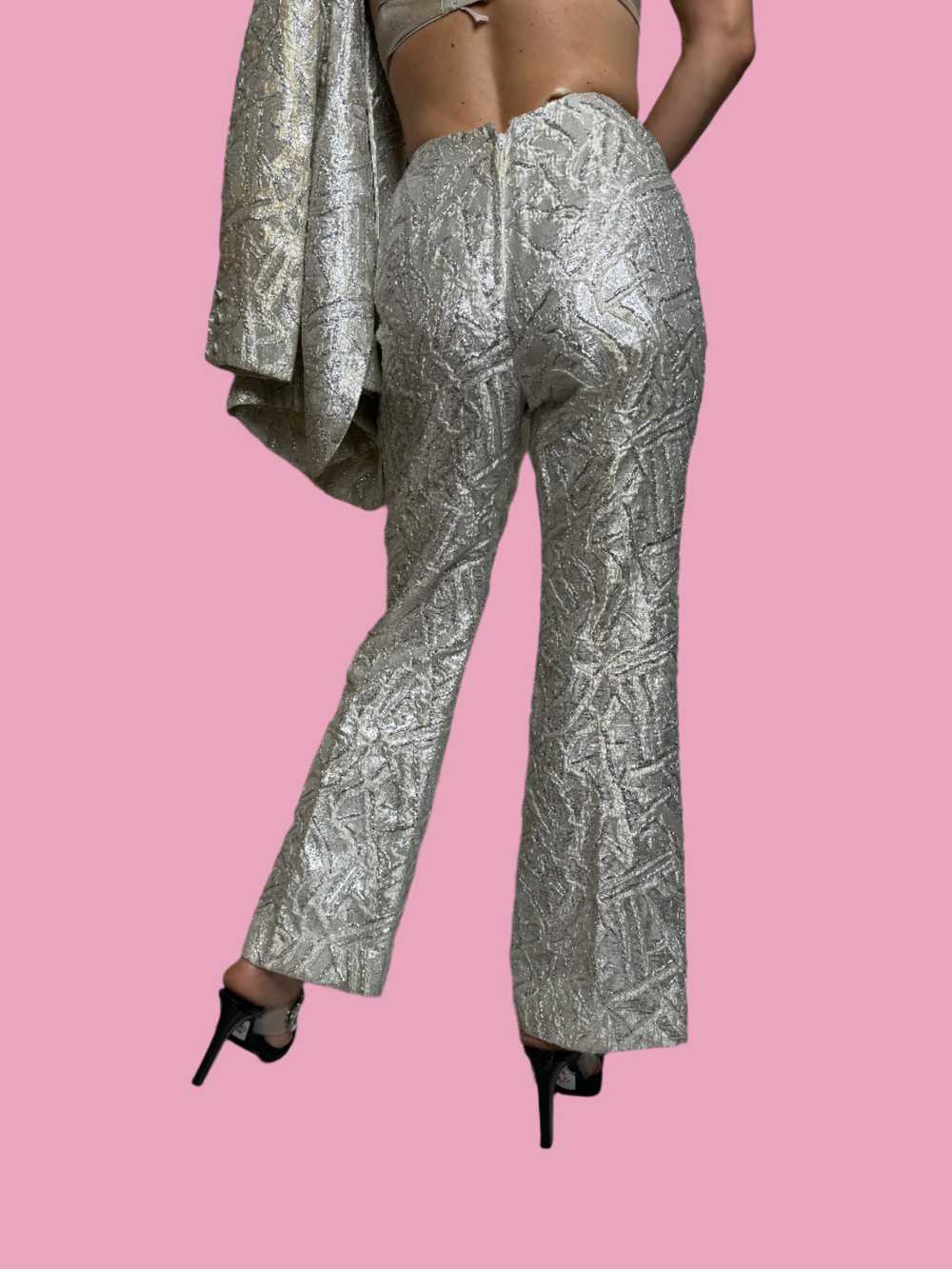 Disco Silver Metallic Pant Suit 1970s - image 5