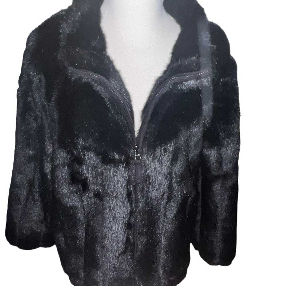 Kathy Ireland black faux fur jacket women’s XL co… - image 1