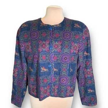 Vintage Karen Scott Collarless Jacket Navy Blue P… - image 1