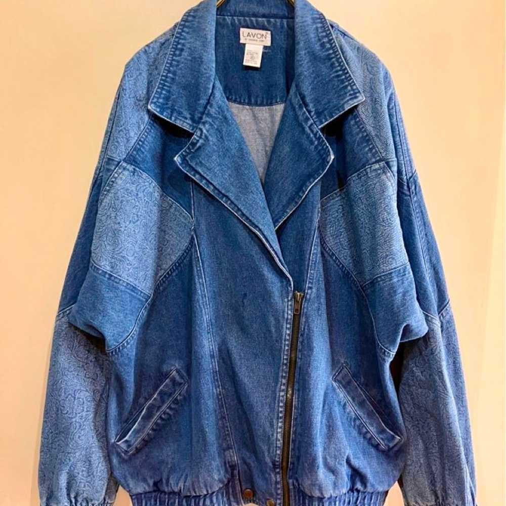 Vintage wide silhouette denim rider style blouson… - image 1