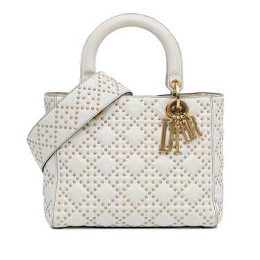 White Dior Medium Lambskin Cannage Studded Supple… - image 1