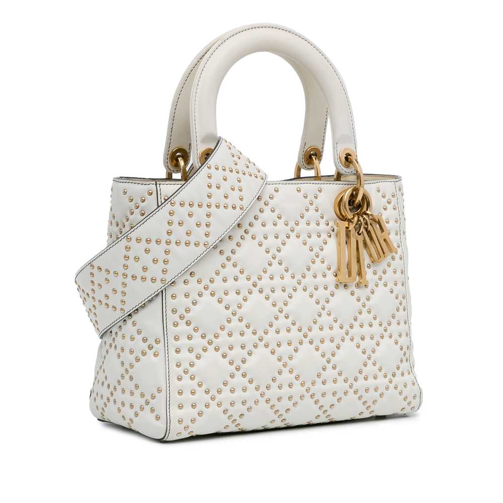 White Dior Medium Lambskin Cannage Studded Supple… - image 2