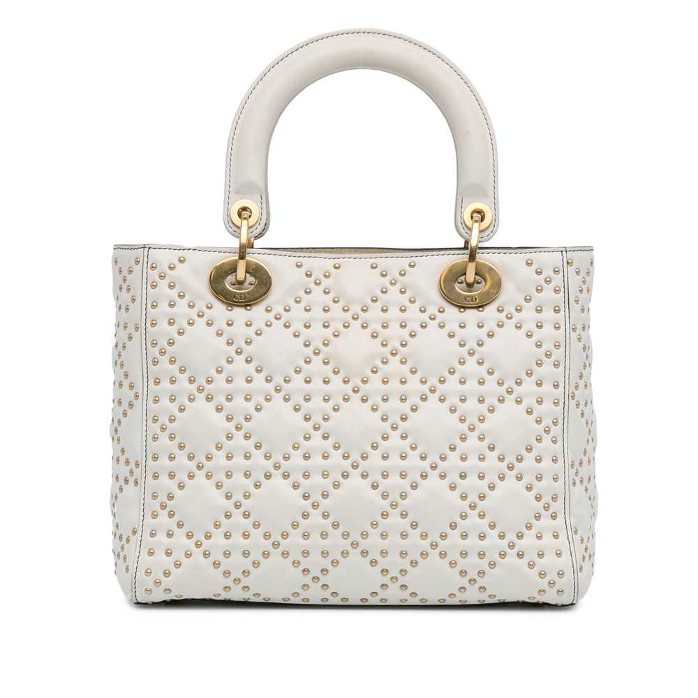 White Dior Medium Lambskin Cannage Studded Supple… - image 3