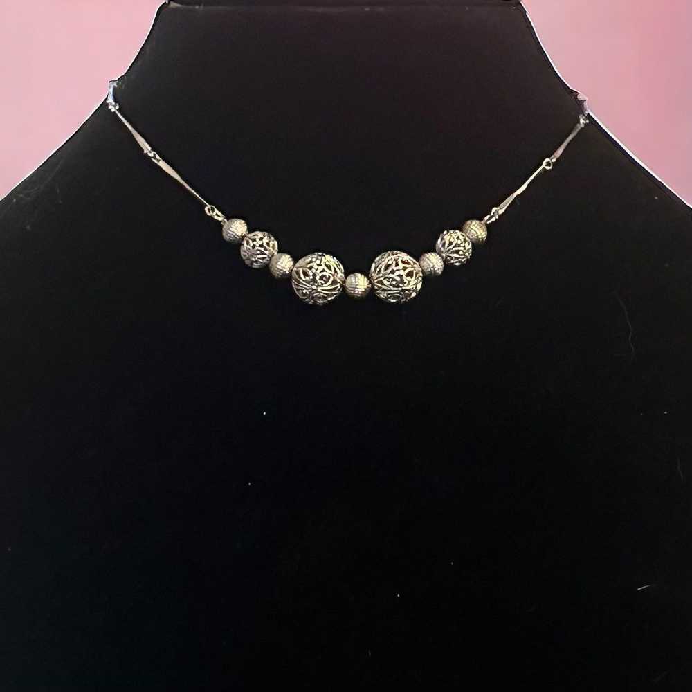 Vintage Vintage silver tone filigree ball necklace - image 1