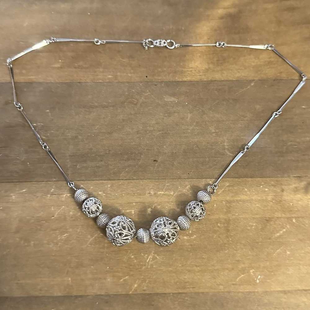 Vintage Vintage silver tone filigree ball necklace - image 2