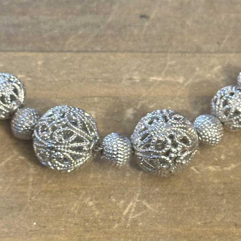 Vintage Vintage silver tone filigree ball necklace - image 3