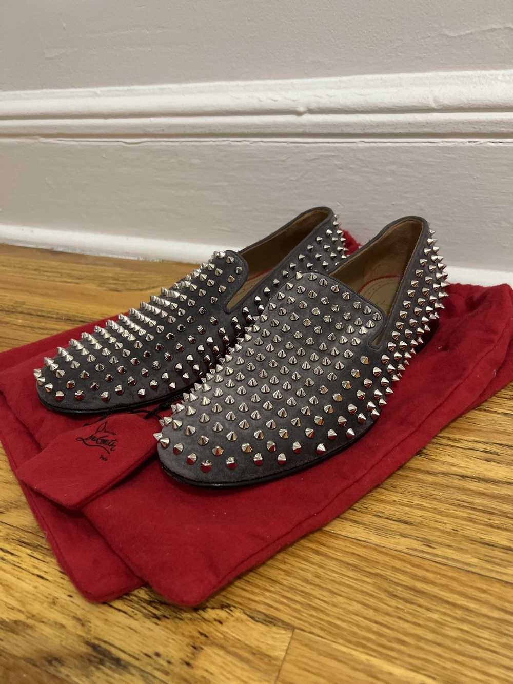 Christian Louboutin Grey Rollerboy Spiked Loafers - image 1