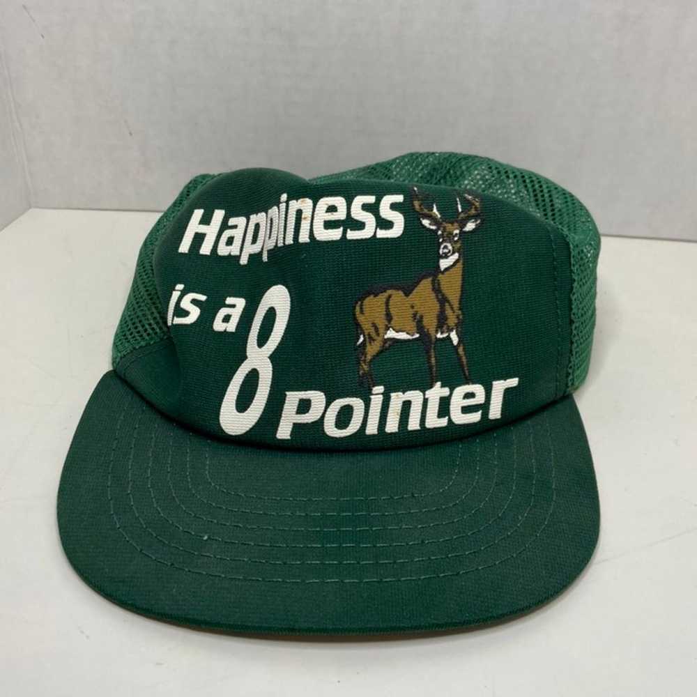 Vintage 80s Happiness Is A 8 Pointer Deer Trucker… - image 1