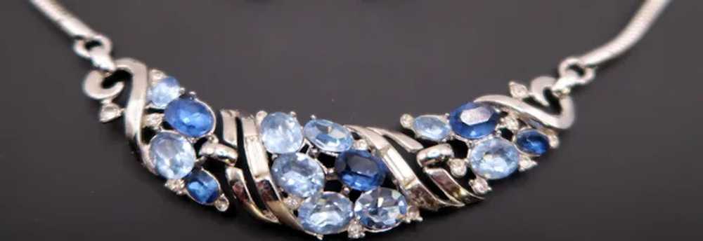 Crown Trifari Light and Dark Blue Rhinestone Rhod… - image 2