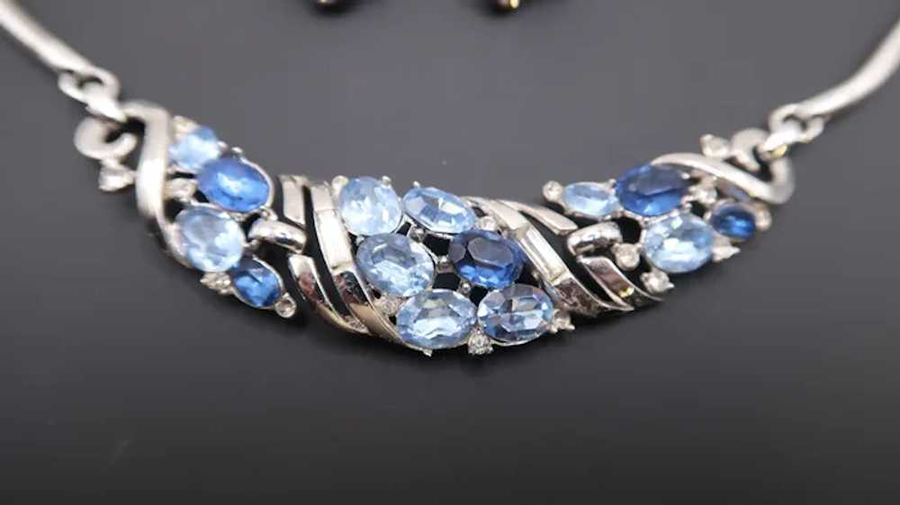 Crown Trifari Light and Dark Blue Rhinestone Rhod… - image 4