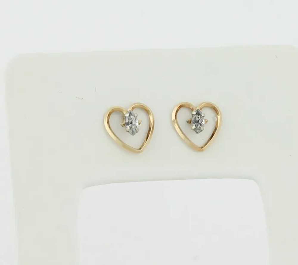 14k Yellow Gold Cubic Zirconia Heart Earrings Stu… - image 4