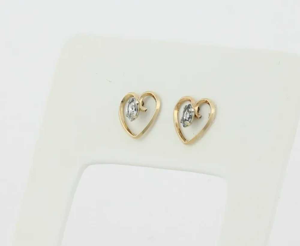 14k Yellow Gold Cubic Zirconia Heart Earrings Stu… - image 6