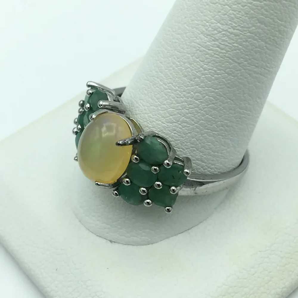 Sterling Silver Opal and Emerald Ring - image 3