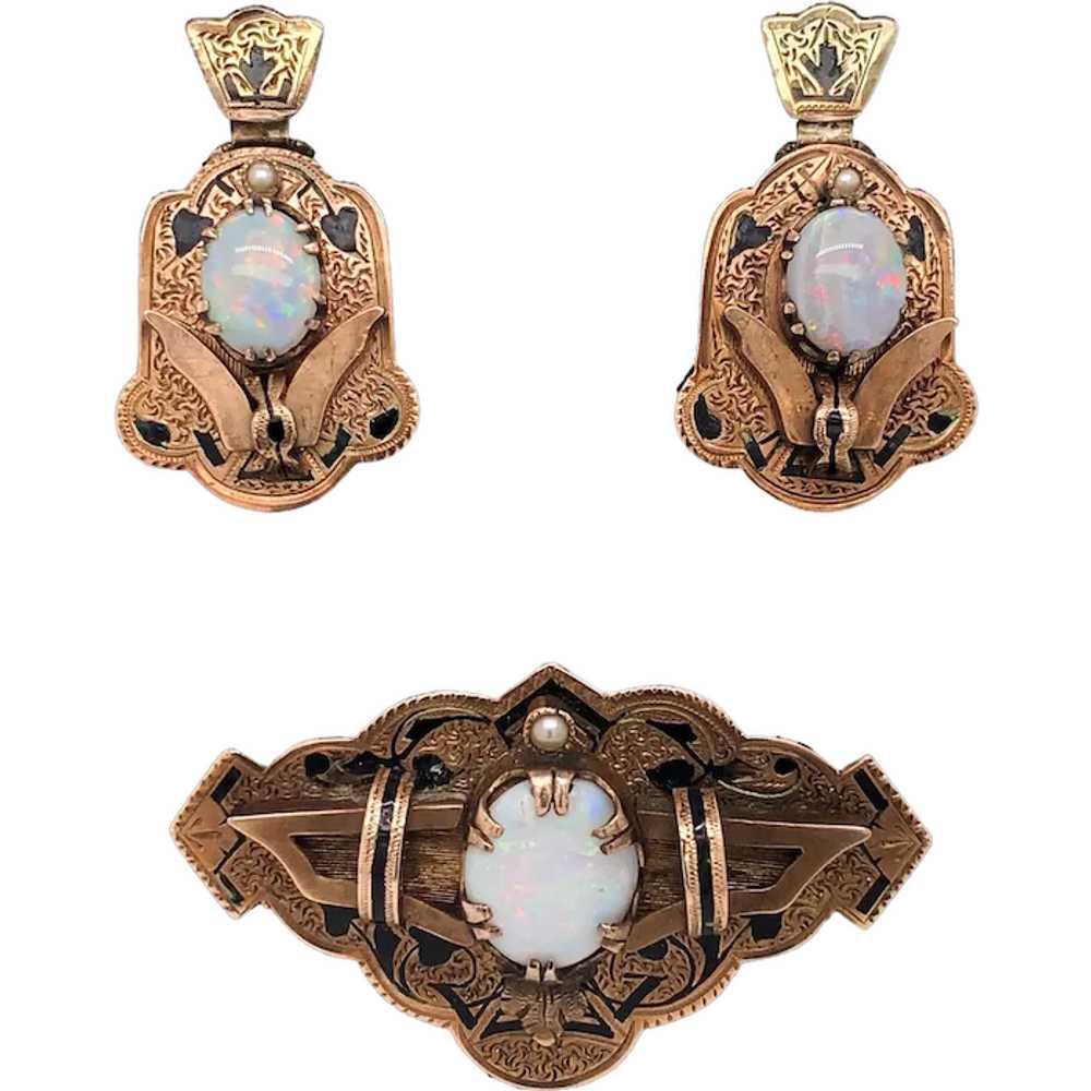 Victorian Opal Demi Parure 14K Rosey Yellow Gold … - image 1