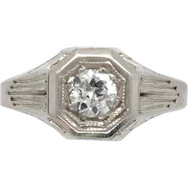 14K Art Deco 1/4ct Diamond Ring size 7 Hand Engrav