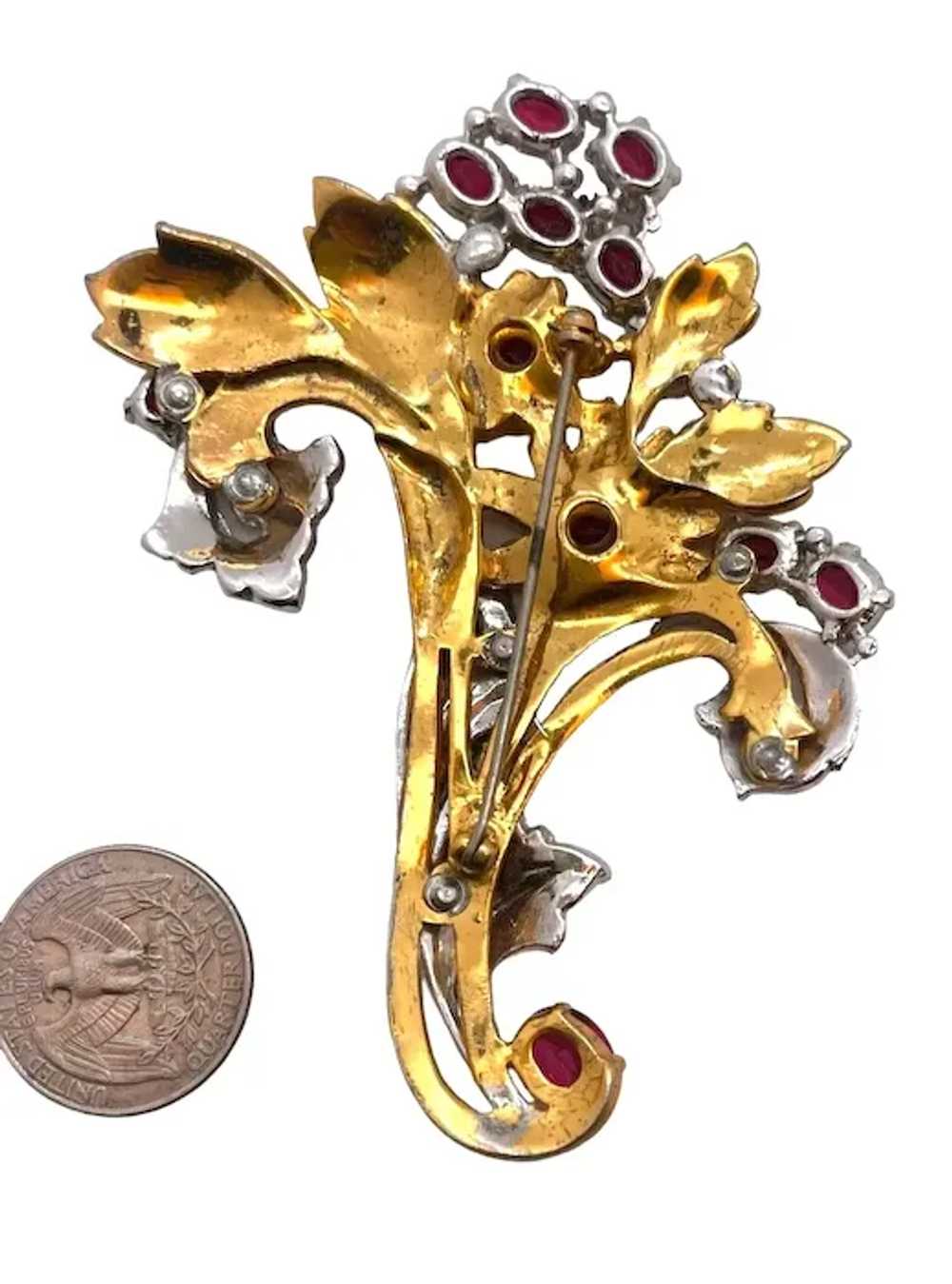 Stunning Huge Flower Bouquet Figural Brooch, Red … - image 2