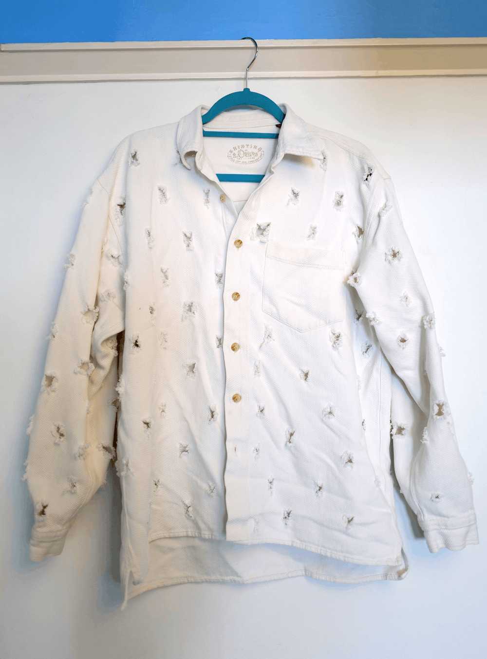 Designer Textured Avant Garde Distressed Button Up - image 1