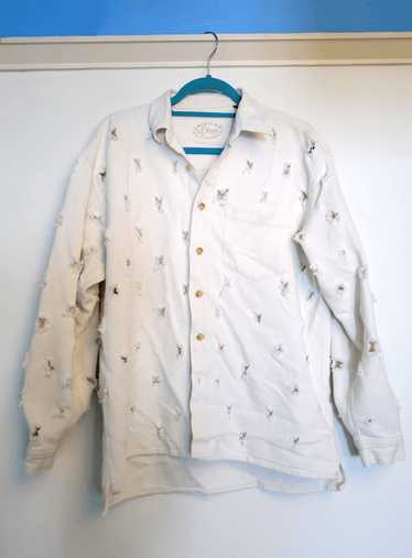 Designer Textured Avant Garde Distressed Button Up - image 1