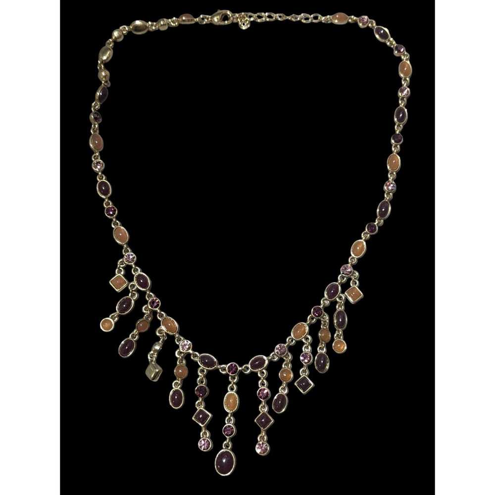 Other Retro Elegant Gold Gemmed Fringe Necklace - image 1